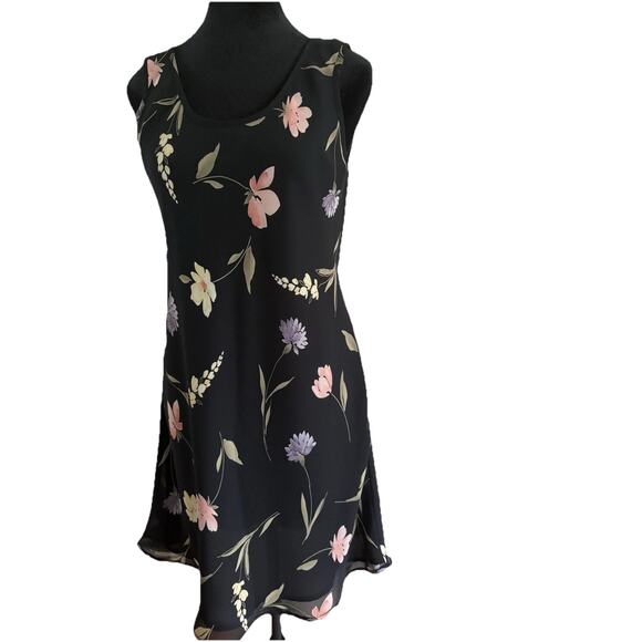 Vintage Express Slip Dress Sz 5/6 Black Floral 90s Y2K Grunge Cottagecore Fairy - Picture 3 of 9